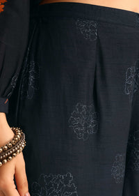 Midnight Blue Abstract Printed Chanderi Kurti And Pant