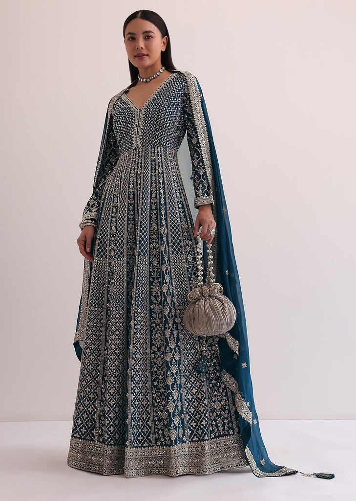 Midnight Blue Embroidered Anarkali Set