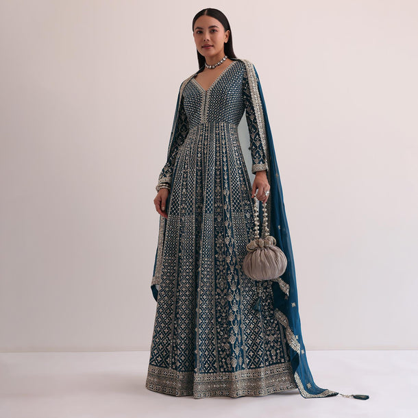 Midnight Blue Embroidered Anarkali Set