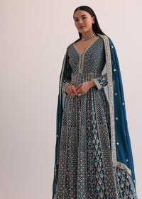 Midnight Blue Embroidered Anarkali Set