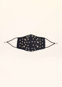 Midnight Blue Mask In Raw Silk With Moti And Zardosi Embroidered Buttis