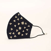 Midnight Blue Mask In Raw Silk With Moti And Zardosi Embroidered Buttis