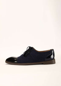 Midnight Blue Oxfords In Suede With Black Rexine Leather Detailing