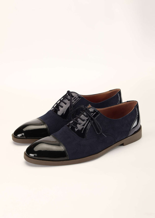 Midnight Blue Oxfords In Suede With Black Rexine Leather Detailing