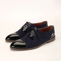 Midnight Blue Oxfords In Suede With Black Rexine Leather Detailing
