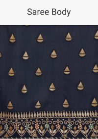 Midnight Blue Saree In Art Organza With Woven Geometric Buttis And Gotta Patti Embroidered Border