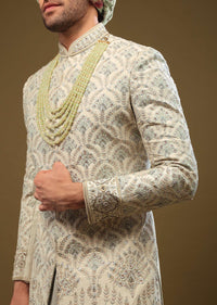 Pista Green Silk Sherwani Set In Delicate Embroidery