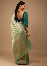 Citrus Green Saree In Banarsi Chanderi And Pure Handloom Cotton