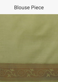 Citrus Green Saree In Banarsi Chanderi And Pure Handloom Cotton