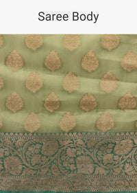 Citrus Green Saree In Banarsi Chanderi And Pure Handloom Cotton