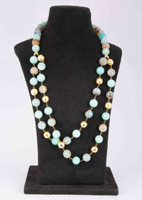 Mint blue double layer round beaded necklace only on Kalki