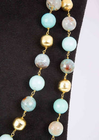 Mint blue double layer round beaded necklace only on Kalki