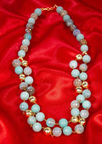 Mint blue double layer round beaded necklace only on Kalki