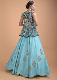 Sea Mists Lehenga Choli And A Teal Jacket With Hand Embroidery Work Online - Kalki Fashion