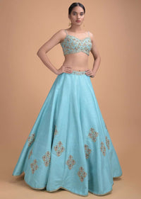 Sea Mists Lehenga Choli And A Teal Jacket With Hand Embroidery Work Online - Kalki Fashion