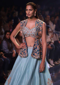 Sea Mists Lehenga Choli And A Teal Jacket With Hand Embroidery Work Online - Kalki Fashion