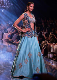 Sea Mists Lehenga Choli And A Teal Jacket With Hand Embroidery Work Online - Kalki Fashion