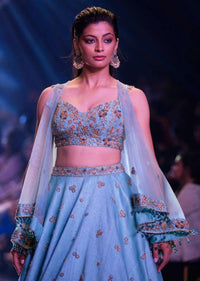 Sea Mists Lehenga Choli With Hand Embroidered Buttis And Net Cape Online - Kalki Fashion