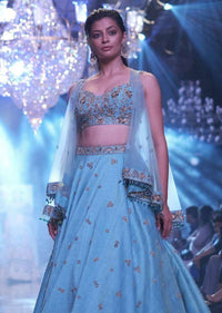 Sea Mists Lehenga Choli With Hand Embroidered Buttis And Net Cape Online - Kalki Fashion