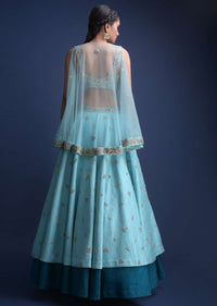 Sea Mists Lehenga Choli With Hand Embroidered Buttis And Net Cape Online - Kalki Fashion