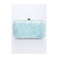 Mint blue sling clutch bag with self resham, moti and cut dana floral embroidery only on Kalki