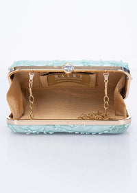 Mint blue sling clutch bag with self resham, moti and cut dana floral embroidery only on Kalki