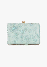 Mint Box Clutch In Embroidered Net With Cut Dana And Resham Embroidered Floral Motifs Placed In Abstract Design Online - Kalki Fashion