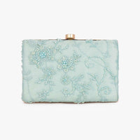Mint Box Clutch In Embroidered Net With Cut Dana And Resham Embroidered Floral Motifs Placed In Abstract Design Online - Kalki Fashion