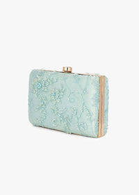 Mint Box Clutch In Embroidered Net With Cut Dana And Resham Embroidered Floral Motifs Placed In Abstract Design Online - Kalki Fashion