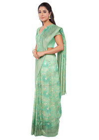 Mint green banarasi saree with matching blouse piece only on Kalki