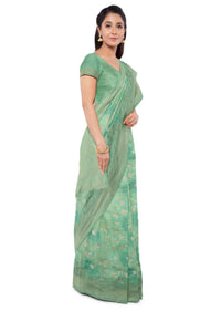 Mint green banarasi saree with matching blouse piece only on Kalki