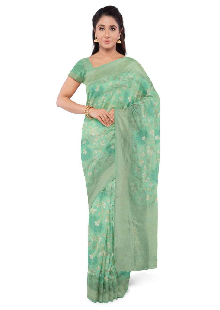 Mint green banarasi saree with matching blouse piece only on Kalki