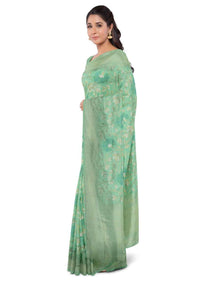 Mint green banarasi saree with matching blouse piece only on Kalki