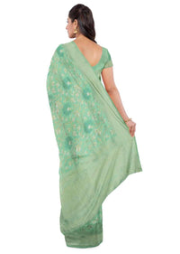 Mint green banarasi saree with matching blouse piece only on Kalki