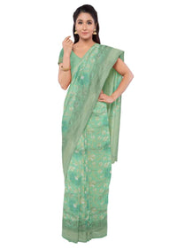 Mint green banarasi saree with matching blouse piece only on Kalki