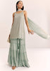 Mint Green Chinon Kurta Set With Cutdana Moti And Choker Dupatta