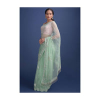 Mint Green Saree In Organza With Sequins, Beads And Gotta Patches In Floral Motifs Online - Kalki Fashion