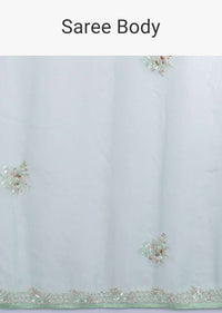 Mint Green Saree In Organza With Sequins, Beads And Gotta Patches In Floral Motifs Online - Kalki Fashion