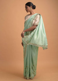 Mint Green Saree In Silk With Gotta Patch Embroidered Buttis And Border Online - Kalki Fashion