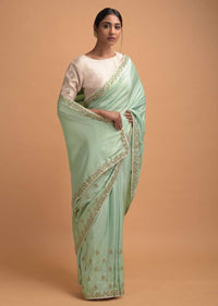 Mint Green Saree In Silk With Gotta Patch Embroidered Buttis And Border Online - Kalki Fashion