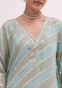Mint Blue Chanderi Kaftan Kurta Pant
