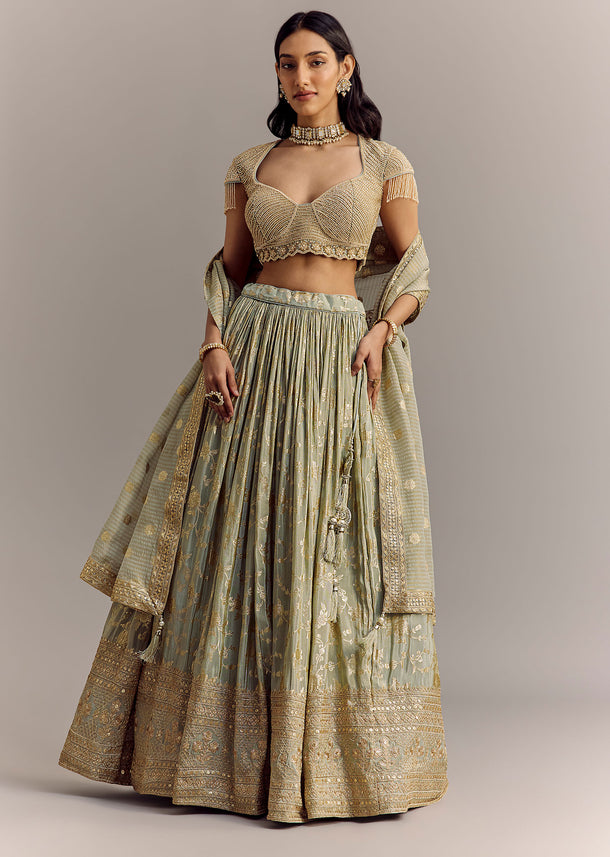 Mint Blue Embroidered Lehenga Set