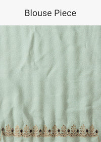 Mint Blue Saree In Muslin With Floral Print And Embroidery In Gotta Patti Work