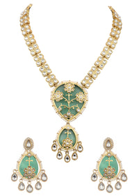 Mint Green And Gold Kundan Short Necklace Set With Stones