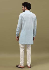 Mint Green Cotton Kurta Set With Resham Work For Men