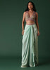Mint Green Crepe Drape Skirt And Blouse Set With Cape