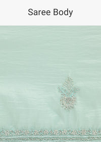 Mint Green Embroidered Satin Saree With Unstitched Blouse
