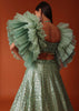 Mint Green Foil Embroidered Bridal Lehenga Set With Frilled Sleeve Blouse