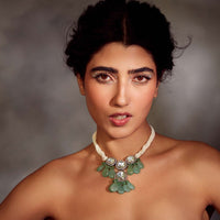 Mint Green Gold Plated Silver Alloy Polki Necklace
