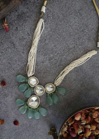 Mint Green Gold Plated Silver Alloy Polki Necklace